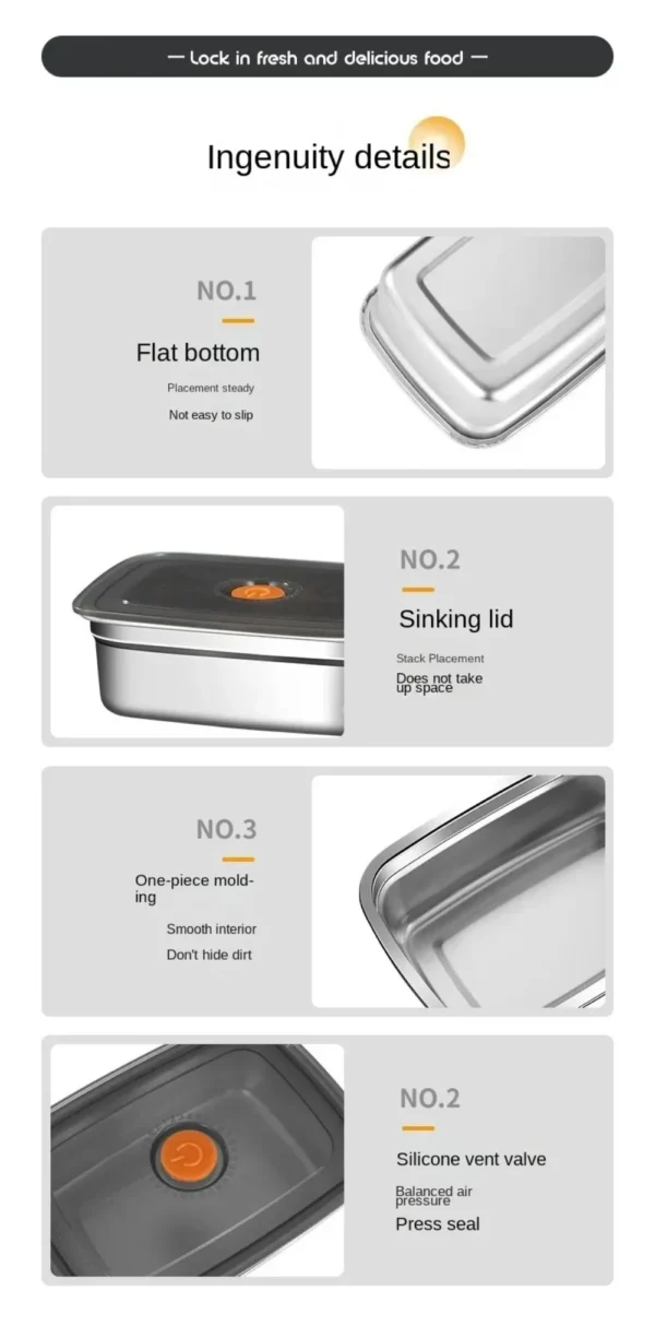 Stainless Steel Camping Lunch Box Sealed Leak-proof Bento Box Microwave Suitable Large Capacity Refrigerator Freezer Storage Box