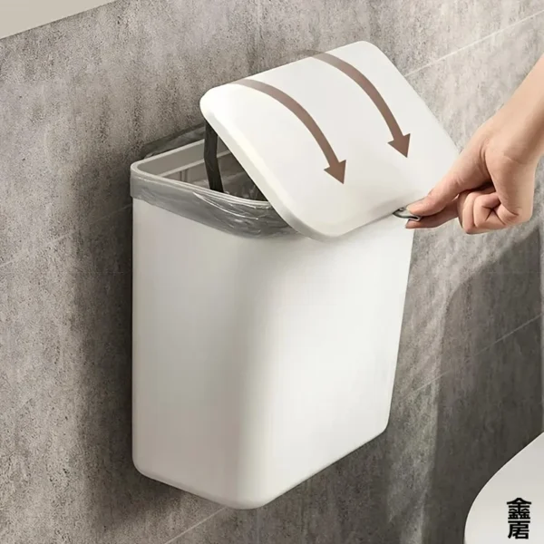 White Wall-Mounted Trash Bin for Kitchen Space-Saving Plastic Garbage Storage Container
