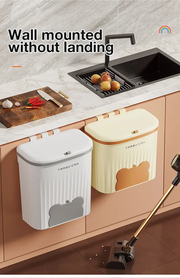 8.5/12L Kitchen Wastebasket Wall Mounted Trash Can With Lid Bathroom Trash Bin Garbage Can for Cabinet Under Sink Recycling Bin