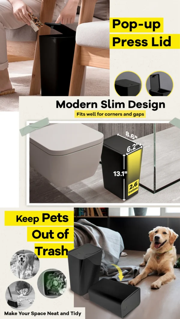 Sfd4b310a44db4c028e8c922778a438950.webp Bathroom Trash Can-10L Small Garbage Can with Press Top Lid for Toilet,Bedroom,Living Room – Plastic Wastebasket with Pop-up Lid