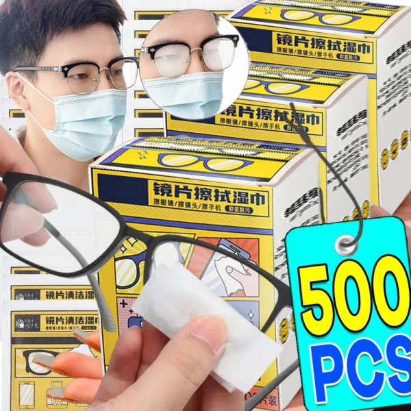Sfe78fe9a9347456a838d0a2b5d5f784bM.webp 10/500pcs Anti Fog Cleaning Wet Wipes Disposable Glasses Phone Lens Screen Wipes Non Scratch Optical Cloth Individually Wrapped