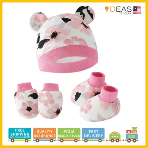 3 in 1 Set Newborn Baby Mitten, Booties and Hat / Sarung Kaki, SarungTangan dan topi