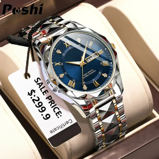 POSHI New Watch for Men Original Waterproof Luminous High FASHION Male Clock Stainless Steel Quartz Man Watches on Sale Now