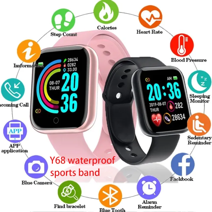 (Excluding charger) Y68 Smart Watch Sport Bracelet for Men Women original Waterproof Band Bluetooth Wristband Fitness Tracker Heart Rate Monitor 智能手表