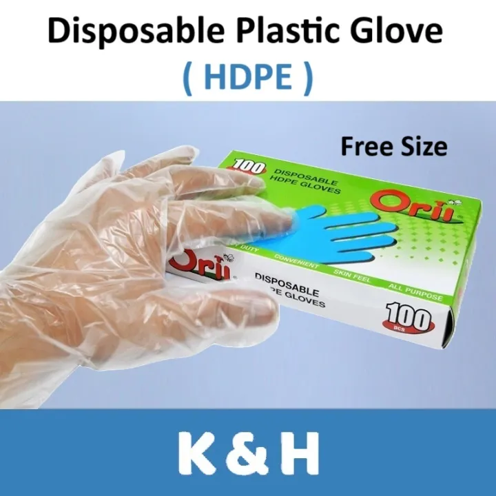 Sarung Tangan Pakai Buang (100 PCS/ 50 Pairs) Orii HDPE Disposable Plastic Glove Free Size / Orii Clear Gloves / Transparent Glove / sarung tangan